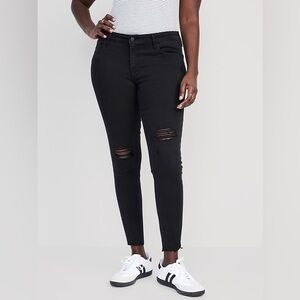 Old Navy Rockstar Super Skinny Mid-Rise Black Distressed Jeans, Size 12P